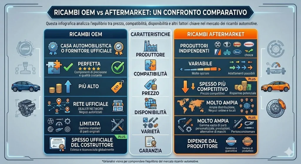 tabella comparativa di confronto oem e aftermarket automotive